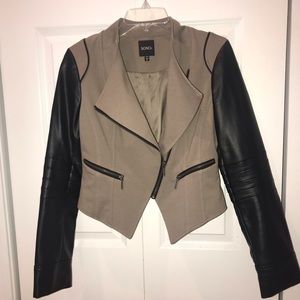 Xoxo asymmetric zip faux leather tan moto jacket